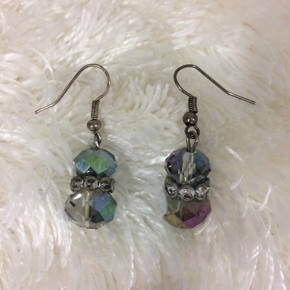 Iridescent Crystal & Rhinestone Drop Hook Earrings - Picture 3 of 7